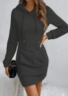 Kadın Uzun Kollu Kapşonlu Cepli Mini Peluş Elbise