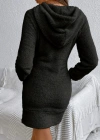 Kadın Uzun Kollu Kapşonlu Cepli Mini Peluş Elbise