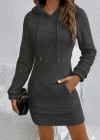 Kadın Uzun Kollu Kapşonlu Cepli Mini Peluş Elbise