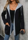 Kadın Uzun Kollu Kapşonlu çift Renkli şardonlu Iki Iplik Ceket