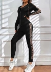 Kadın Uzun Kollu Kapşonlu Fermuarlı Bağcıklı Viskon Iki Iplik Bluz Ve Pantolon Tayt