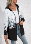Kadın Uzun Kollu Kapşonlu Fermuarlı çiçekkelebek Desenli şardonlu Dalgıç Ceket