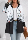 Kadın Uzun Kollu Kapşonlu Fermuarlı çiçekkelebek Desenli şardonlu Dalgıç Ceket