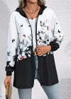 Kadın Uzun Kollu Kapşonlu Fermuarlı çiçekkelebek Desenli şardonlu Dalgıç Ceket