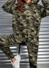 Kadın Uzun Kollu Kapşonlu Kamuflaj Desenli Bluz Ve Pantolon Tayt Ikili Takım