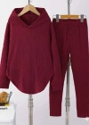 Kadın Uzun Kollu Kapşonlu Meloni Bluz Ve Pantolon Ikili Takım