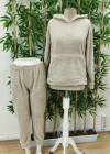 Kadın Uzun Kollu Kapşonlu önden Cepli Peluş Alt Ve üst Ikili Takım