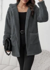 Kadın Uzun Kollu Kapşonlu önden Fermuarlı Cepli Welsoft Ceket
