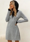Kadın Uzun Kollu Kapşonlu önden Fermuarlı Düğmeli Mini Iki Iplik Elbise