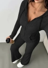Kadın Uzun Kollu Kapşonlu önden Fermuarlı Kaşkorse Bluz Ve Pantolon Ikili Takım