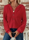 Kadın Uzun Kollu Kapşonlu önü Düğmeli Ve Bağcıklı Waffle Bluz