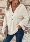 Kadın Uzun Kollu Kapşonlu önü Düğmeli Ve Bağcıklı Waffle Bluz