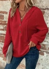 Kadın Uzun Kollu Kapşonlu önü Düğmeli Ve Bağcıklı Waffle Bluz