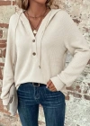 Kadın Uzun Kollu Kapşonlu önü Düğmeli Ve Bağcıklı Waffle Bluz