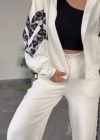 Kadın Uzun Kollu Kapşonlu önü Fermuarlı Leopar Desenli Modal Bluz Ve Pantolon Ikili Takım