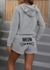 Kadın Uzun Kollu Kapşonlu Peluş Bluz Ve Kısa Short Ikili Takım