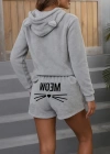 Kadın Uzun Kollu Kapşonlu Peluş Bluz Ve Kısa Short Ikili Takım