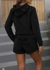 Kadın Uzun Kollu Kapşonlu Peluş Bluz Ve Kısa Short Ikili Takım