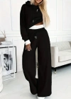 Kadın Uzun Kollu Kapşonlu Viskon Iki Iplik Bluz Ve Pantolon Ikili Takım