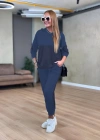 Kadın Uzun Kollu Kapşonlu Viskon Iki Iplik Bluz Ve Pantolon Ikili Takım