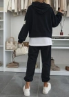 Kadın Uzun Kollu Kapşonlu Viskon Iki Iplik Bluz Ve Pantolon Ikili Takım