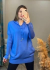 Kadın Uzun Kollu Kapüşon Detay Triko Tunik