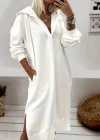Kadın Uzun Kollu Kapüşonlu Yakası Açık Modal Elbise