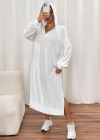 Kadın Uzun Kollu Kapüşonlu Yakası Açık Modal Elbise
