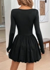 Kadın Uzun Kollu Kare Yaka Mini Balon Modal Elbise
