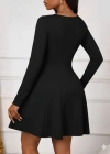 Kadın Uzun Kollu Kare Yakalı Mini Ithal Krep Elbise