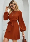 Kadın Uzun Kollu Kayık Yaka Belden Kuşaklı Kısa Ithal Krep Elbise