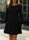Kadın Uzun Kollu Kayık Yaka Kısa Triko Elbise