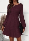 Kadın Uzun Kollu Kayık Yaka Kısa Triko Elbise