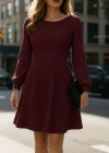 Kadın Uzun Kollu Kayık Yaka Kısa Triko Elbise