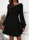 Kadın Uzun Kollu Kayık Yaka Kısa Triko Elbise