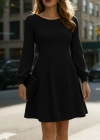 Kadın Uzun Kollu Kayık Yaka Kısa Triko Elbise
