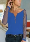 Kadın Uzun Kollu Kayık Yaka önü Fermuarlı Kolları Tül Viskon Bluz