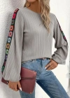 Kadın Uzun Kollu Kayık Yaka şardonlu Kaşkorse Bluz