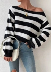 Kadın Uzun Kollu Kayık Yaka Triko Bluz