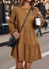 Kadın Uzun Kollu Kol Ucu Lastikli Süet Mini Boy Elbise