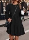 Kadın Uzun Kollu Kol Ucu Lastikli Süet Mini Boy Elbise