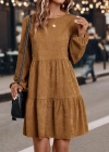 Kadın Uzun Kollu Kol Ucu Lastikli Süet Mini Boy Elbise