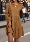 Kadın Uzun Kollu Kol Ucu Lastikli Süet Mini Boy Elbise