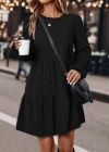Kadın Uzun Kollu Kol Ucu Lastikli Süet Mini Boy Elbise
