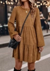Kadın Uzun Kollu Kol Ucu Lastikli Süet Mini Boy Elbise
