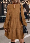 Kadın Uzun Kollu Kol Ucu Lastikli Süet Mini Boy Elbise