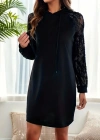 Kadın Uzun Kollu Kolları Dantel Detaylı Kapşonlu Bağcıklı Kısa Viskon Iki Iplik Elbise