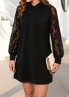 Kadın Uzun Kollu Kolları Dantel Detaylı Kapşonlu Bağcıklı Kısa Viskon Iki Iplik Elbise