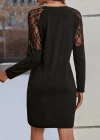 Kadın Uzun Kollu Kolları Dantelli Yuvarlak Yandan Düğme Detay Yaka Viskon Iki Iplik Elbise