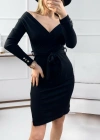 Kadın Uzun Kollu Kruvaze Yaka Bağcık Detay Akrilik Mini Boy Elbise